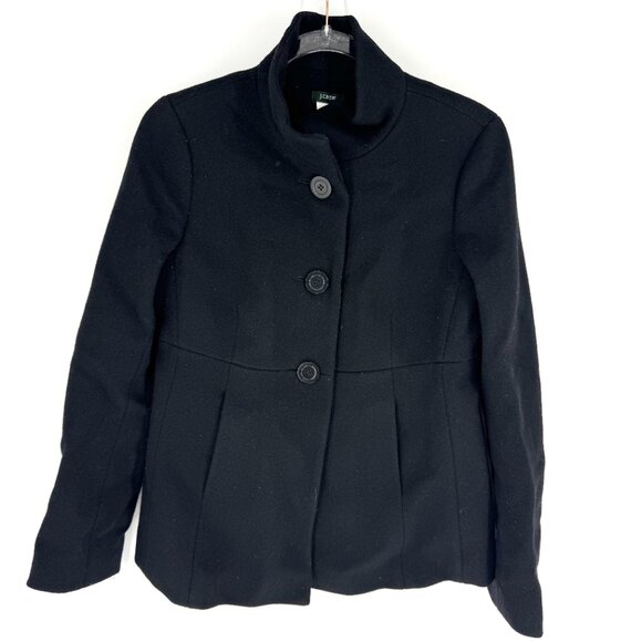 J.Crew Ava Wool Pique Pea Coat Black Size 6 - Picture 2 of 6